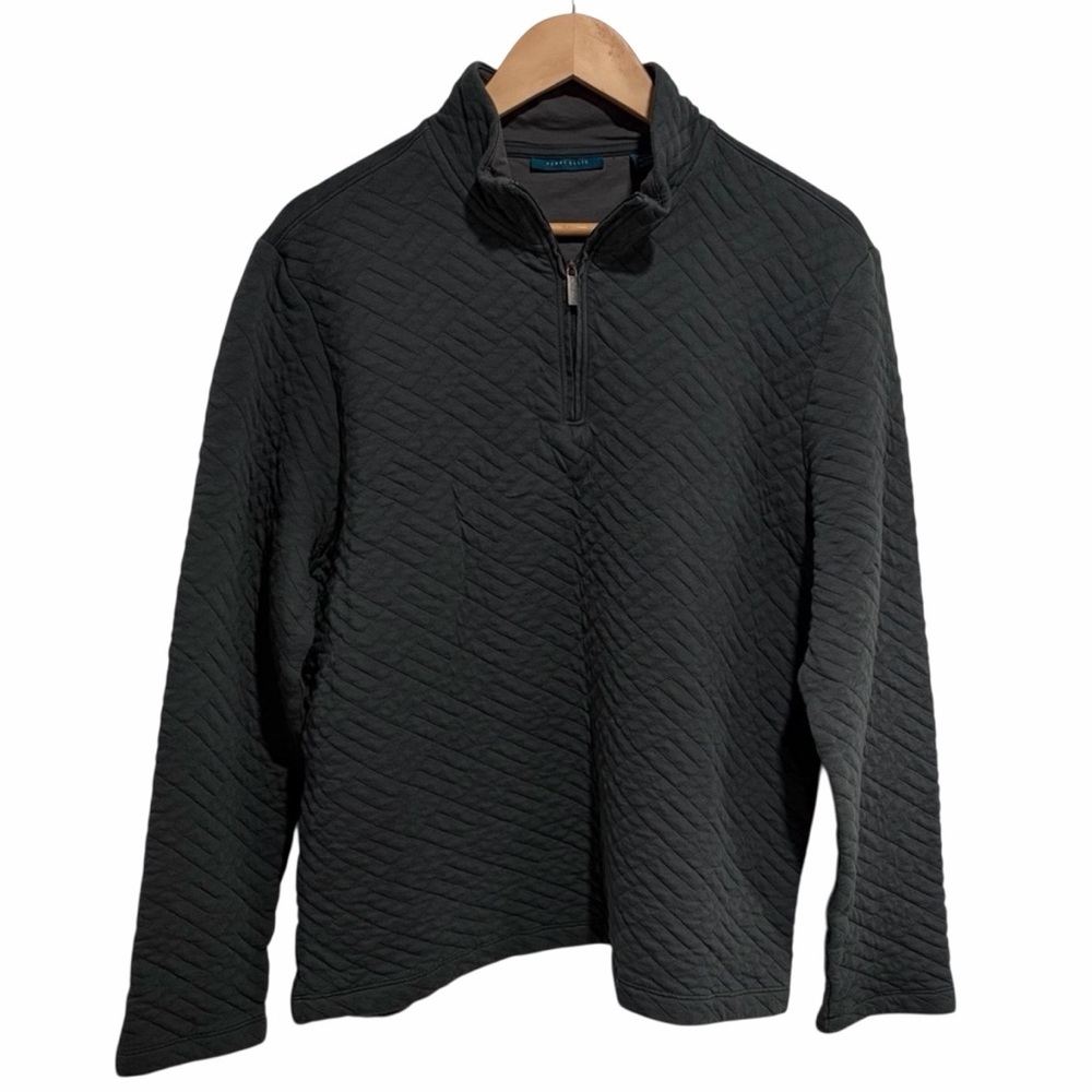Perry Ellis Men's Grey Quilted Quarter-Zip Sweater Cotton Blend XL
